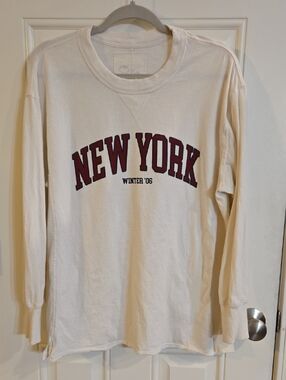 Aerie Cream Ribbed-Trim Long Sleeve Tee